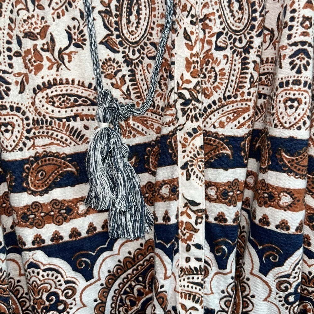 Lucky Brand Brown Boho Tie Neck Peasant Blouse - Picture 4 of 7
